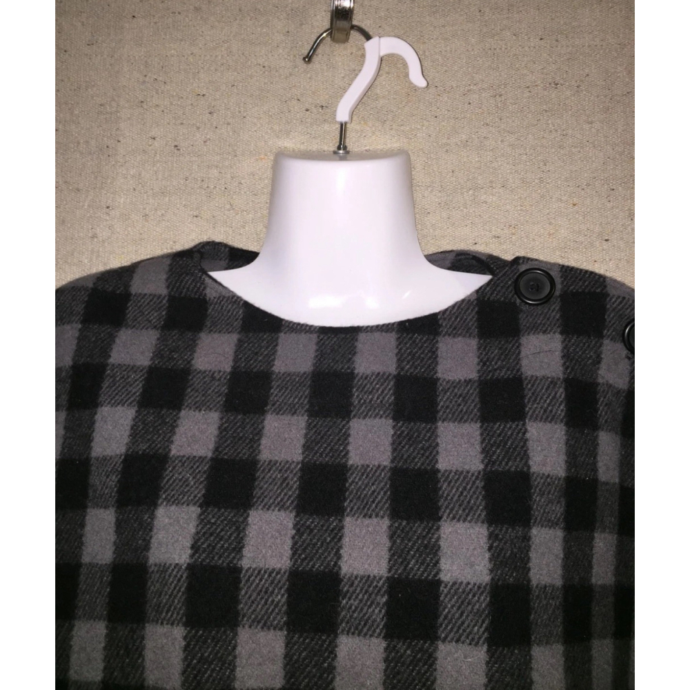 Stormy Kromer Wool Buffalo Plaid Gray Black Poncho Cape Shawl Women’s OS New - Picture 6 of 10